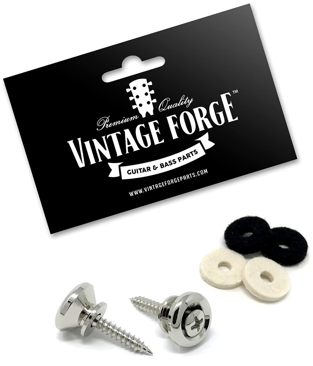 Guitar Strap Buttons Nickel Modern Style Universal Fit For Acoustic & Electric Guitar & Bass (2) With Screws & Felt Washers By V